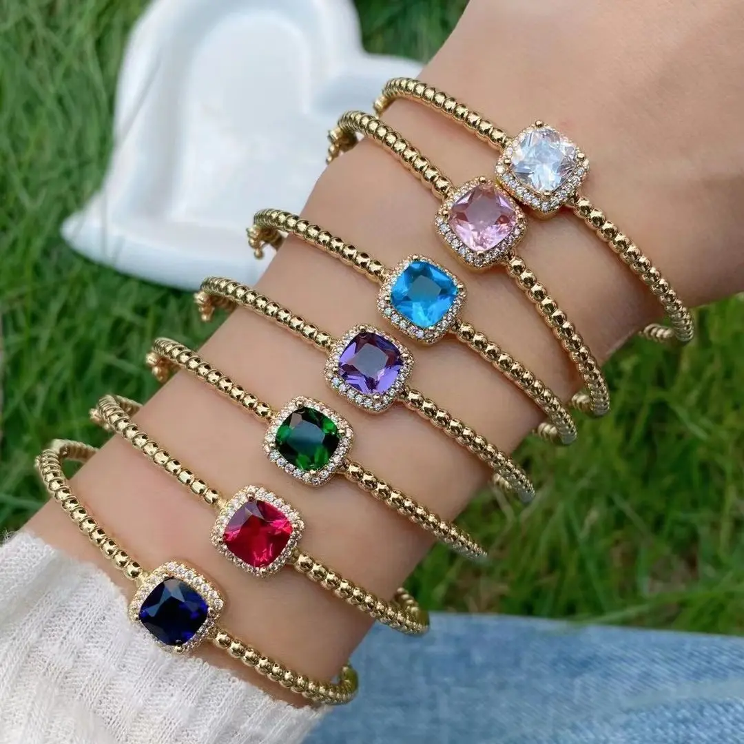 

3 шт., блестящий открытый квадратный циркониевый каменный браслет золотого цвета с фианитом для женских роскошных ювелирных изделий