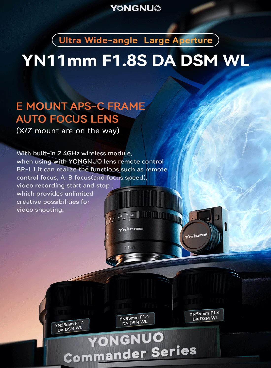 YONGNUO YN11mm F1.8S DA DSM WL AF/MF APS-C Рамка с большой диафрагмой и фиксированной опорной