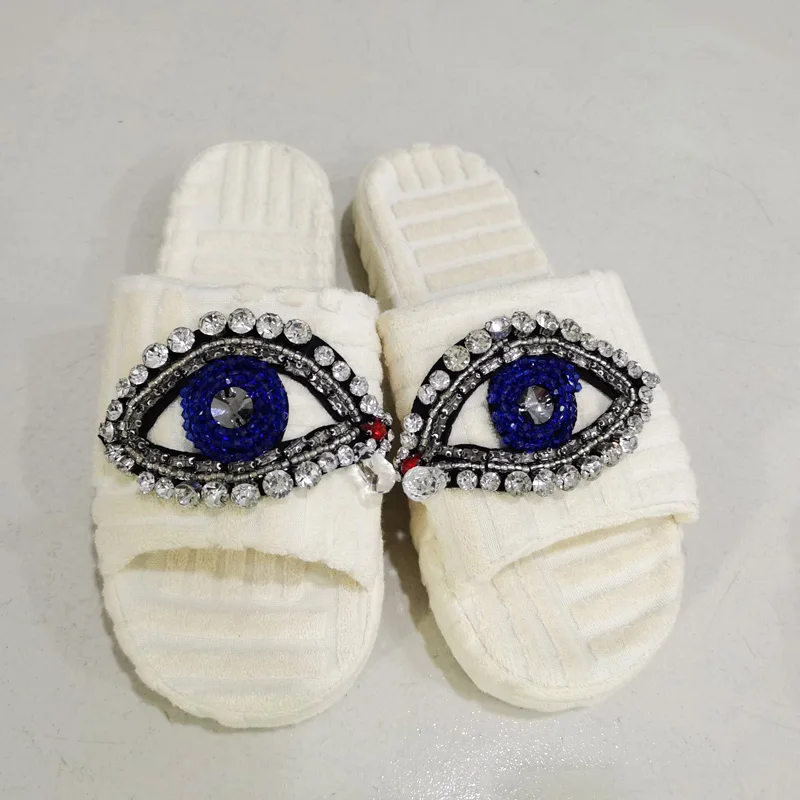 

2023 Plus Size Thick Bottom Cloth Slippers Women's Autumn And Winter New Embossed Towel Cotton Slippers Flat Home Slippers