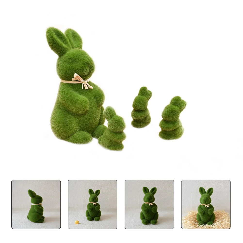 

4pcs Moss Bunny Figurines Decor Egg Furry Flocked Bunny Rabbit Décor for an Celebration or Childrens Party