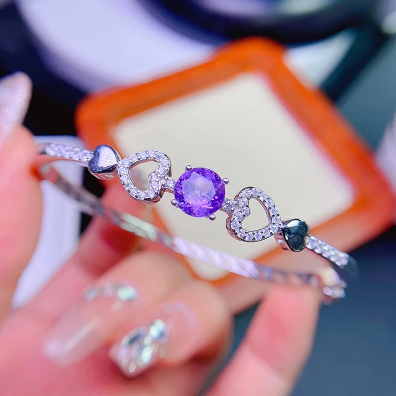 Женский браслет из серебра 925 пробы с натуральным аметистом