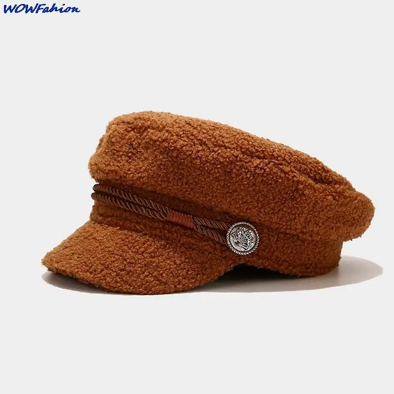 

Women Berets England Vintage Lambswool Buckle Peaked Cap Outdoor Beret Caps Girls Autumn Winer Hats Octagonal Newsboy Hat