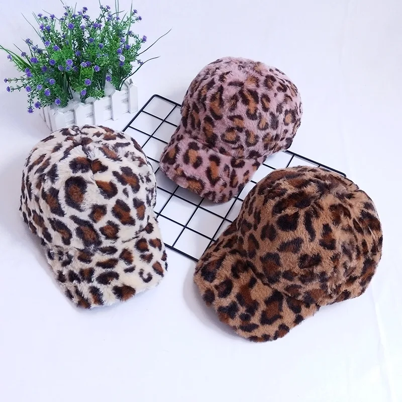 

Leopard Print Plush Cap Women Men Street Imitation Rabbit Fur Fashion Adjustable Casual Warm Winter Baseball Hat Gorras Hombre