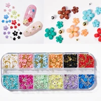 12 grids 3d acrylic flower nail charms mixed steel beads gems charms kawaii rhinestones nail supplies for manicure accessories