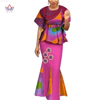 traditional african clothing bazin riche dress with headscarf 2 pieces set tops african print skirt plus size 6xl wy1677