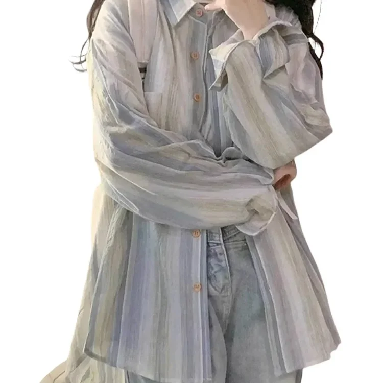 Высококачественная полосатая рубашка в корейском стиле солнцезащитный крем