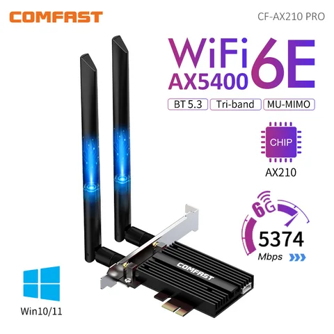 5374 Мбит/с WiFi6E Intel AX210 PCIe беспроводная сетевая карта 2,4G/5G/6 ГГц WiFi 6e адаптер 802.11ax/ac Bluetooth 5,3 для ПК Win11/10