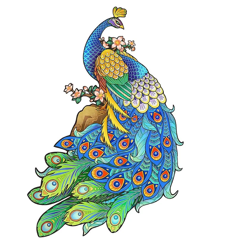 

Unique Shaped Animal Piece Wooden Puzzles For Kids Blue Feather Peacock Adult Fashion Crafts Gift Design Jigsaw Toys A3 A4 A5
