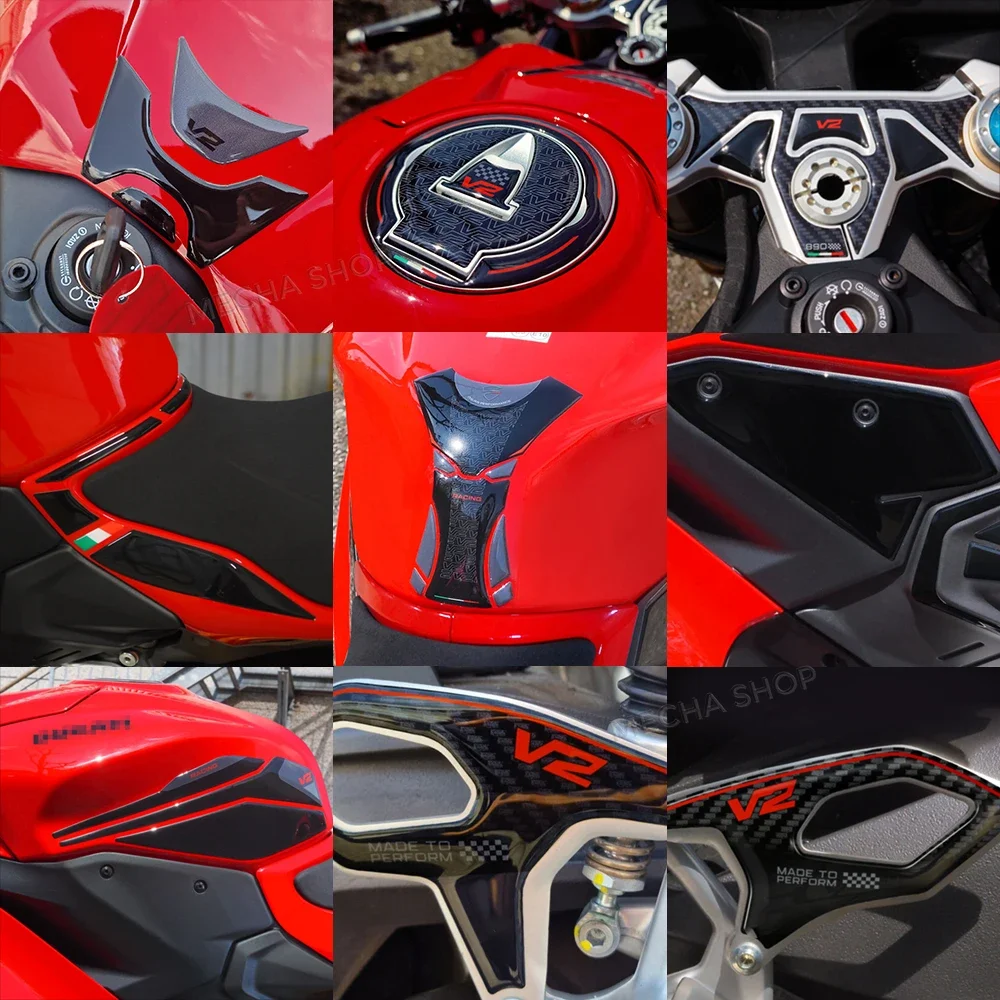 Фото Аксессуары для мотоциклов Panigale V2 2025, защита топливного бака, комплект 3D-наклеек №2