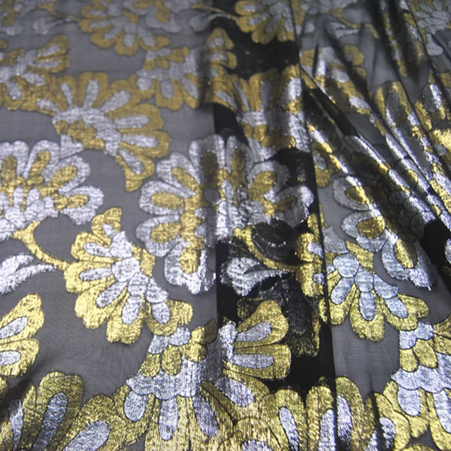 Broccato tessuto di seta di gelso metallizzato Georgette vestito traspirante Saree Dirac pigiama materiale da cucito