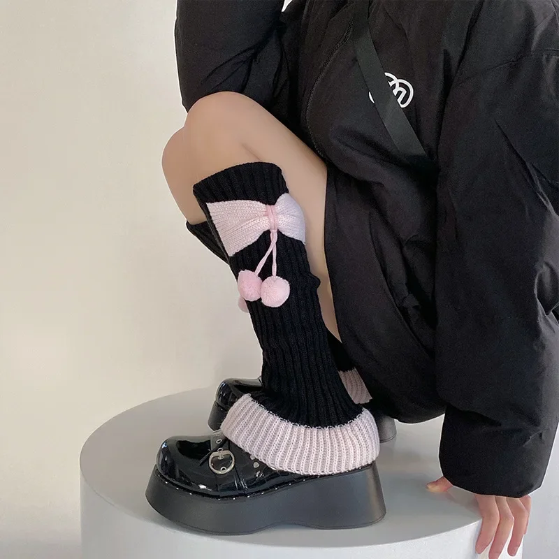 Японские носки в стиле &quotЛолита&quot женские пушистые чулки кружевные утепленные