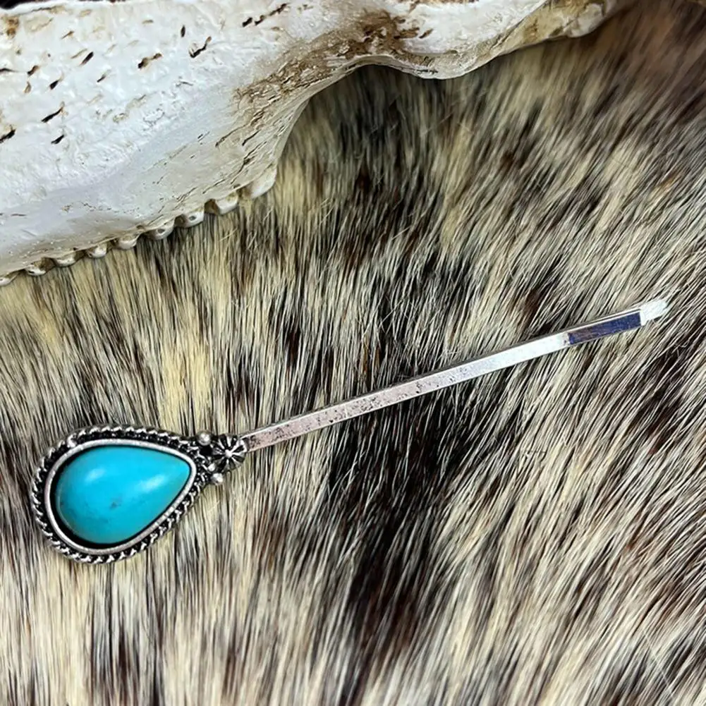 

Vintage Boho Hairpin with Faux Turquoise Decor Lightweight Anti-slip Hair Clip for Women Stylish Headwear Styling Tool