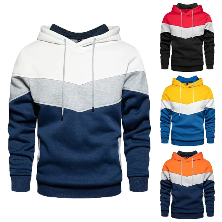 

2022 new men's fleece sweater stitching hoodie autumn and winter casual sports sweater plus fleece casual jacket