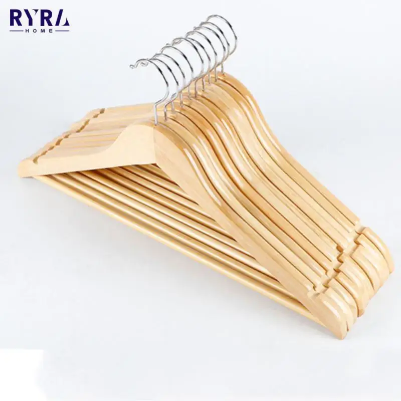 

Metal Round Hook Solid Wood Clothes Hanger Anti-skid U-groove Design Wooden Clothes Support Dormitory Home Storage Accessories