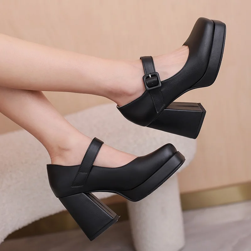 spring summer shoes lady classic Mary Janes brand shoes pu leather pumps women thick high heels pumps women party dress OL shoes