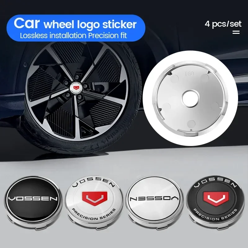 

4pcs 56+60mm Car Retrofit Vossen Badge Emblem Car Wheel Hub Center Caps Sticker Rim Cover Decorative Stickers Decals Accessories