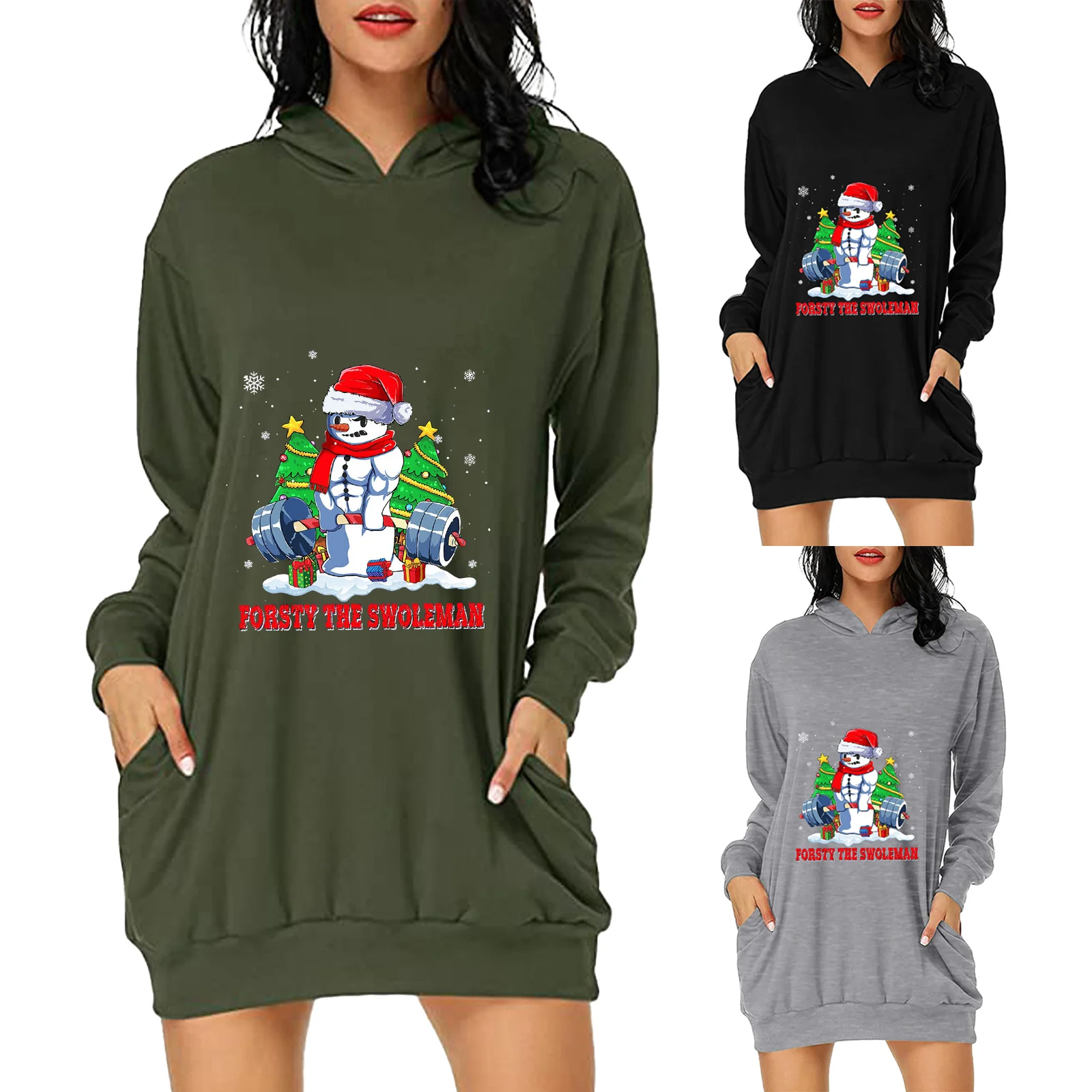

Comfortable Hoodies Dress For Women Christmas Print Long Sleeve Shirts Winter Casual Loose Business Casual Dresses