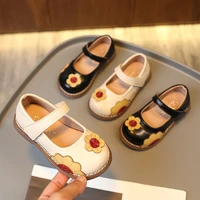 sweet princess round toe kids fashion flowers versatile shallow leather shoes 2022 new spring flat casual children girls loafers