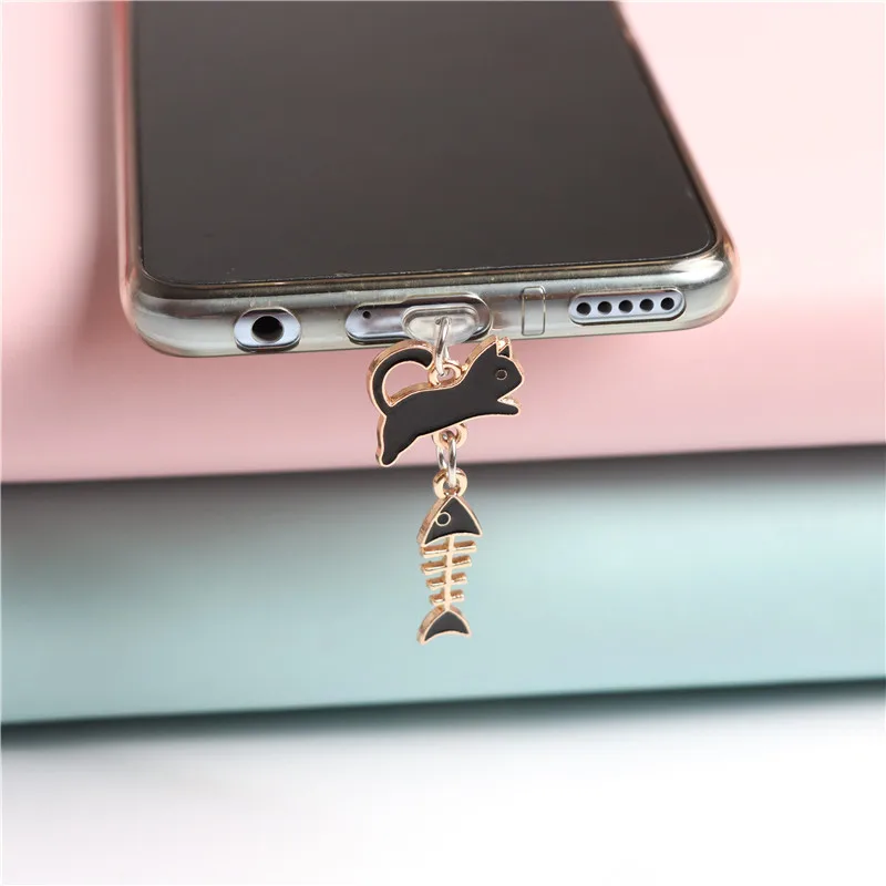 Пылезащитная Заглушка Fishbone Cat Для iPhone Type C Порт Зарядки Милый Аксессуар Телефона