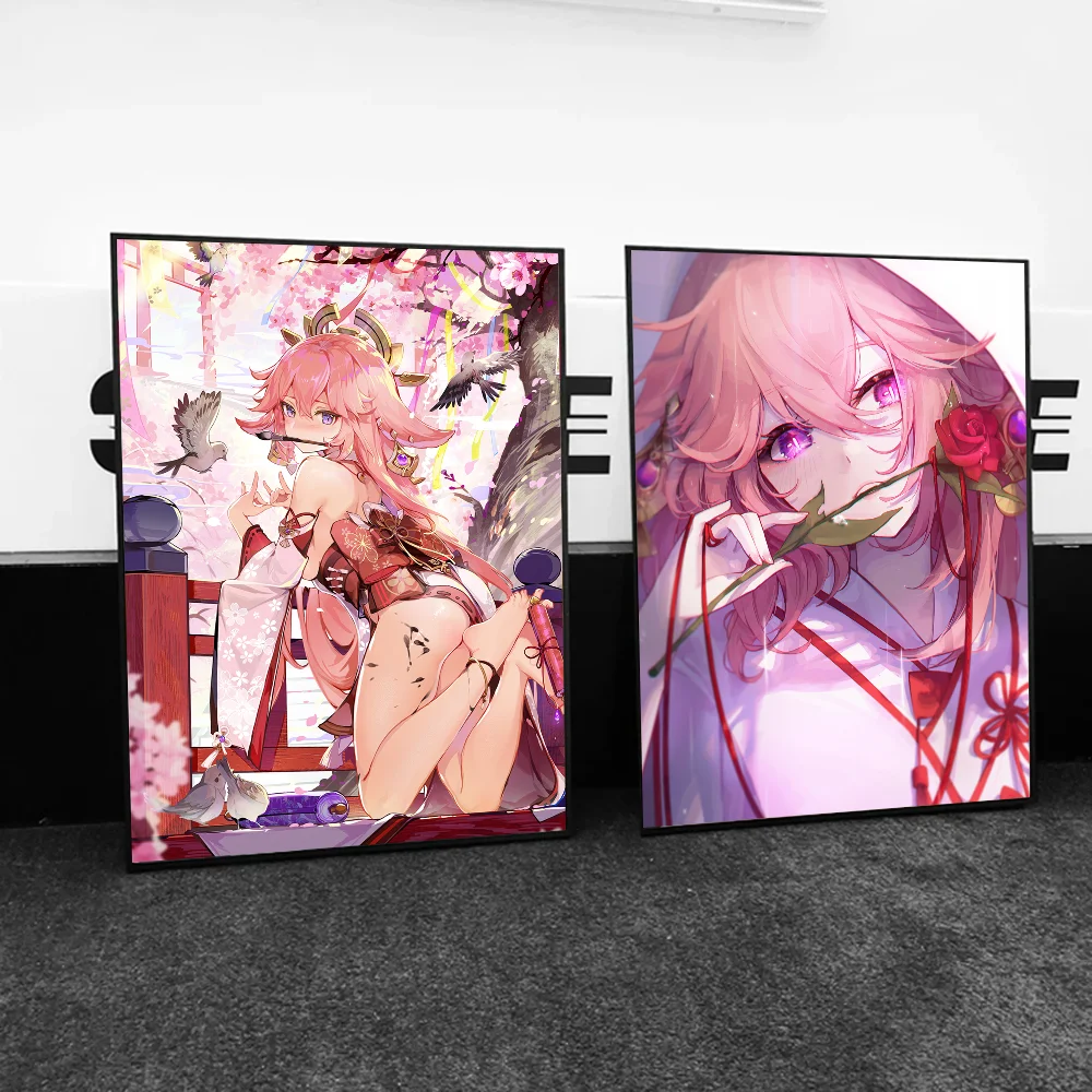 Игра аниме Genshin Impact Yae Miko постеры наклейки для гостиной спальни входа кафе