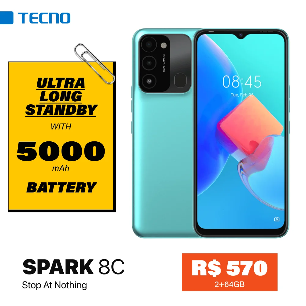 

Tecno SPARK 8C 2GB+64GB Smartphone 5000mAh Brand New Telephone MTK A22 Octa Core 4GB+128GB 6.6inch 90hz Mobile Phone