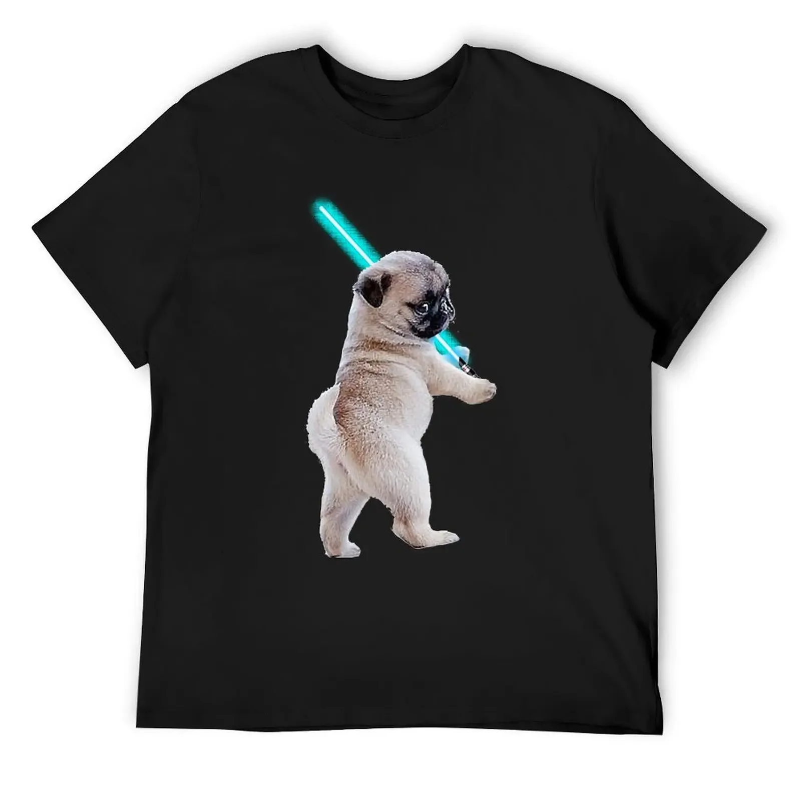 Футболка с мопсом и световым мечом черные забавные костюмы хлопковая футболка