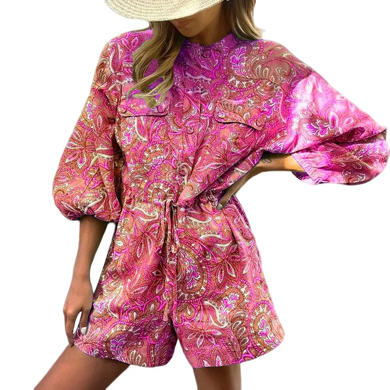 Jumpsuit for Women 2023 Spring New Women's Fashion Printed Standing Collar Printed Romper Women Bodysuit