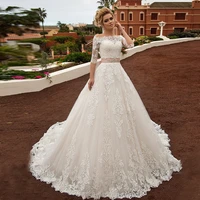 elegant princess wedding dress with exquisite applique a line floor length bridal gown 34 sleeves bohemian corset back sashes