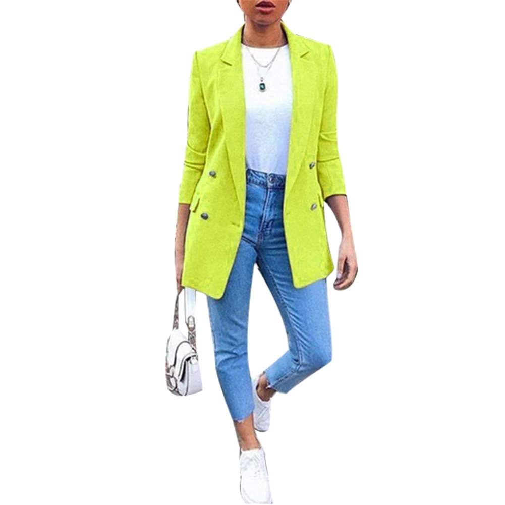 

Candy Color Blazer Jacket for Women Long-sleeved Cardigan Suit Lapel Collar Elegant Fall Winter Office Lady Streetwear Coat
