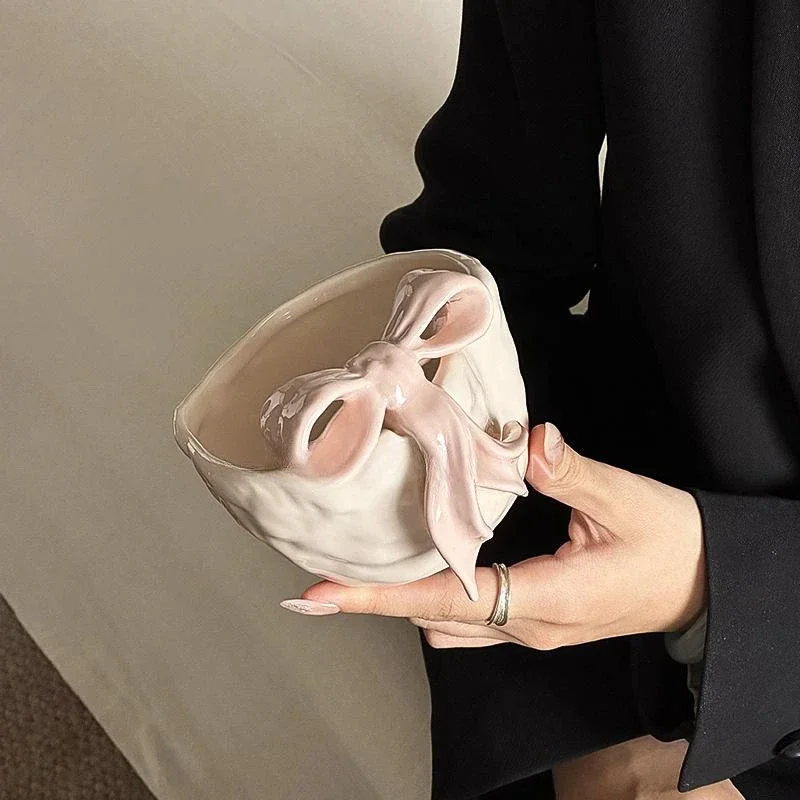 Изысканная керамическая миска с 3D луком розовая для йогурта завтрака корейская