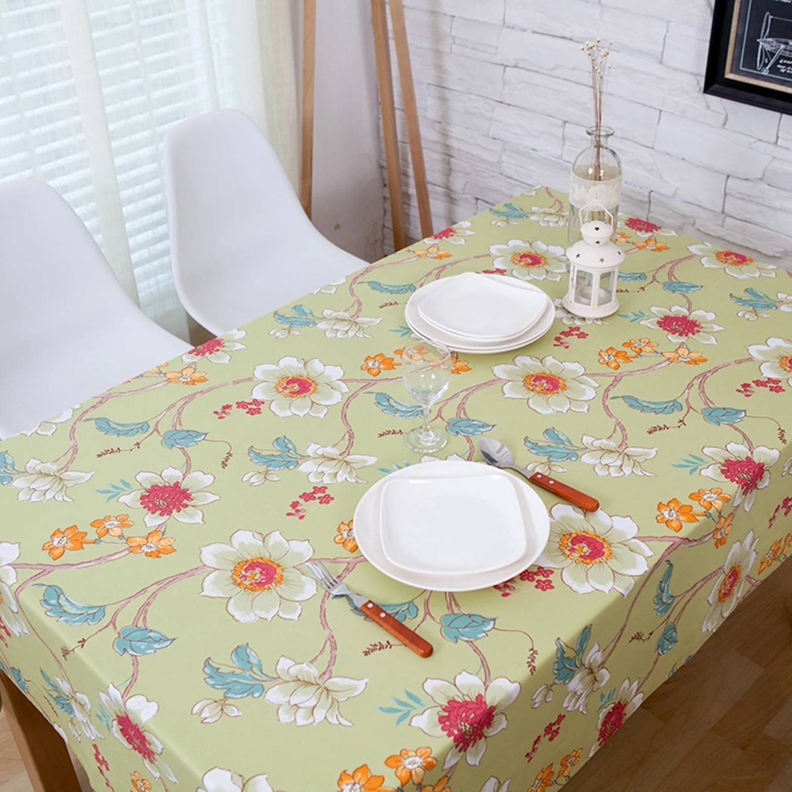

Скатерти из хлопка, водонепроницаемые чехлы для стола, декоративный цветочный зеленый обеденный стол, журнальный столик
