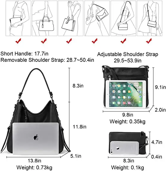 Shoulder Strap Capacity Large 3Pcs Women Tote Bags for Work, Large Capacity Waterproof Multi-Functional Pu Leather Hobo Bag Purs