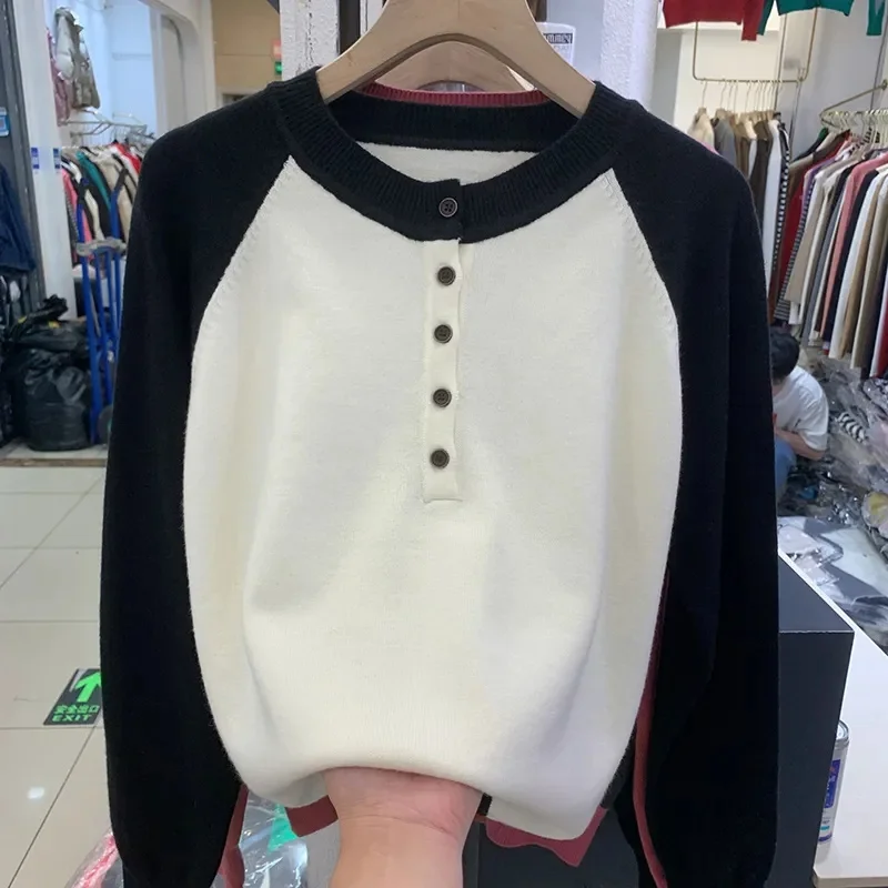 Корейский женский цветной свободный вязаный свитер 2025 новые женские вязаные