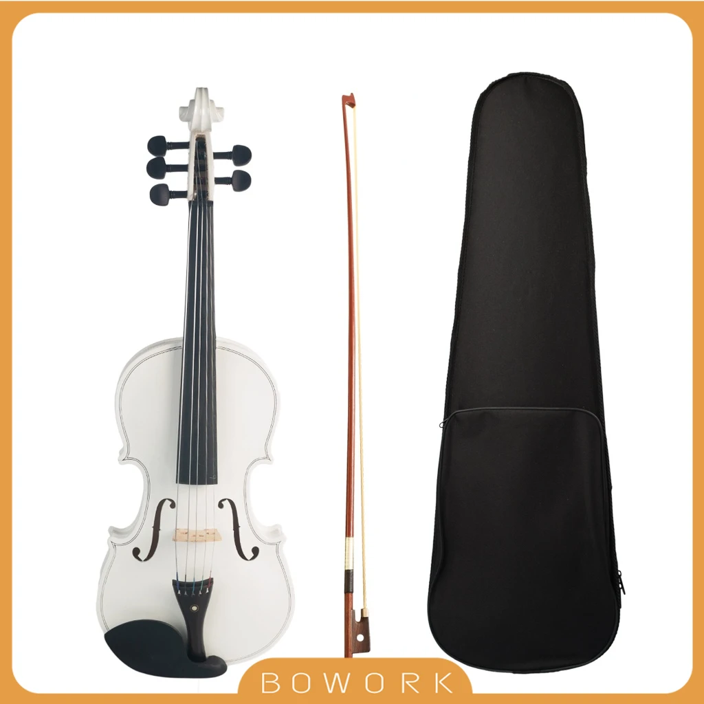 5-String Fiddle 4/4 Violin Ebony Tailpiece Ebony Maple Wood Acoustic Violin Student White Stradi Violin Strings Instruments SET