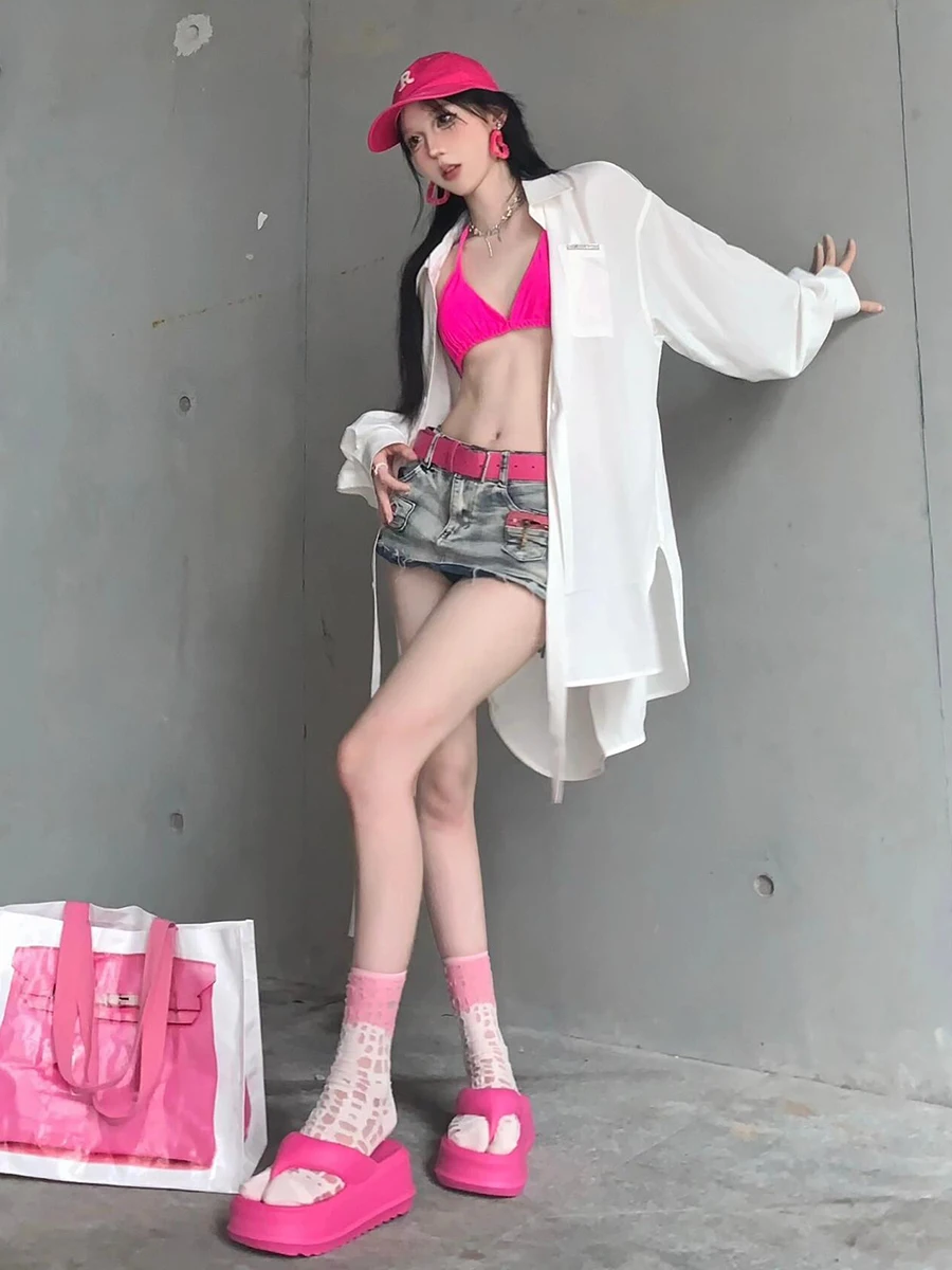 Женские джинсы REDDACHiC Y2k с поясом обтягивающие мини-юбки из денима потертостями