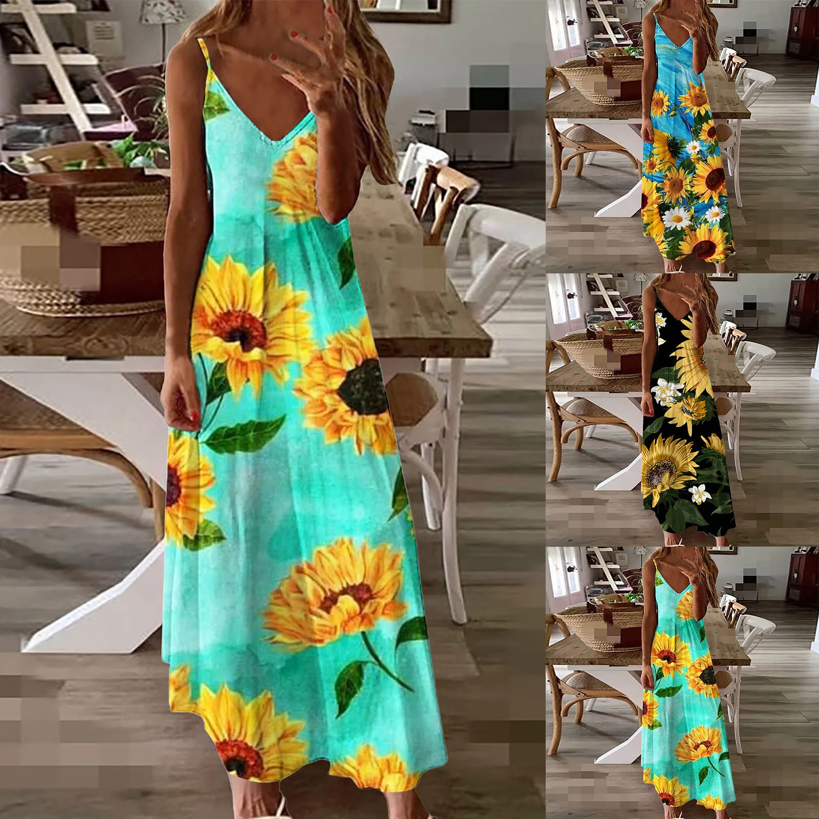 

Женское повседневное летнее платье с v-образным вырезом без рукавов, сарафан с принтом, Элегантное Вечерние Свободное длинное Повседневное платье до колен