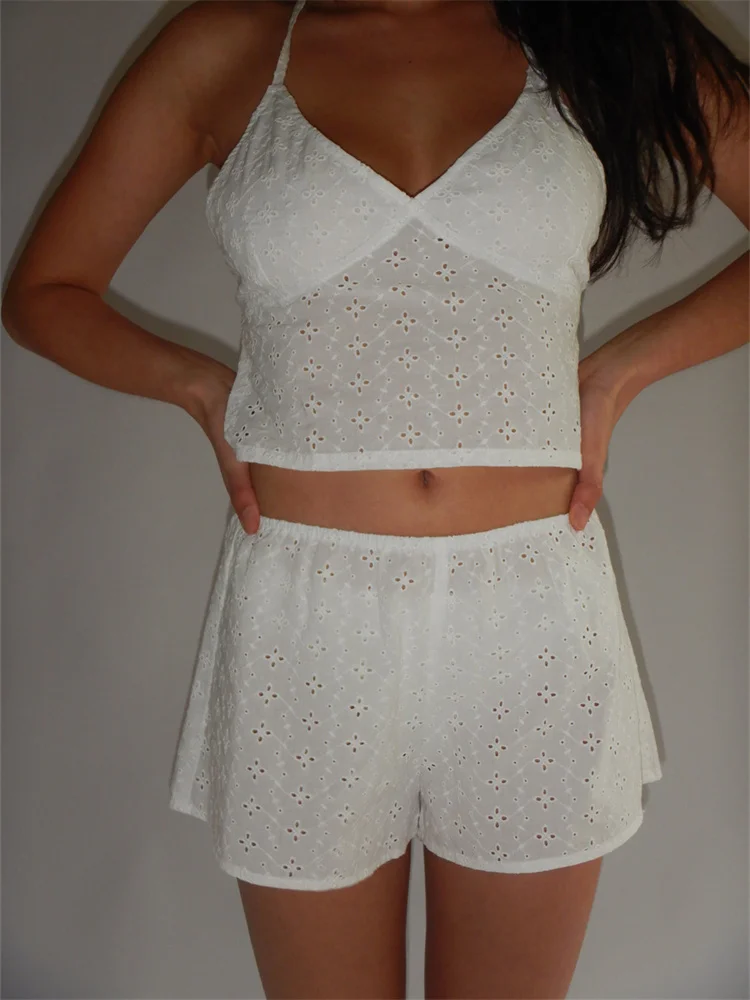 

Костюм женский кружевной с цветочным принтом, без рукавов, с лямкой на шее и открытой спиной