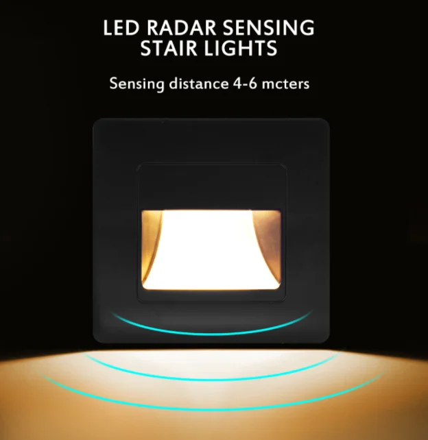 Утопленный светодиодный настенный светильник лестничный с датчиком движения