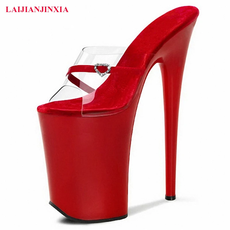 

LAIJIANJINXIA New Summer Woman Slipper 23 CM High Heels Platform Slides Sandals Platform Sexy Pumps Party Model Show Shoes