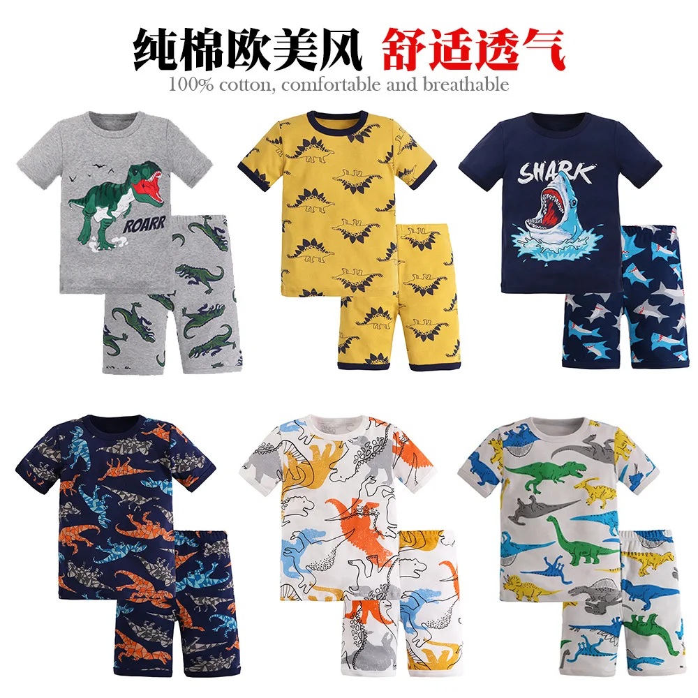 

Dinosaur Children's Pajamas Set Sleepwear Summer Cotton Threaded Short-sleeved Baby Girl Cartoon Pyjamas Boy Suit Kids Pajamas