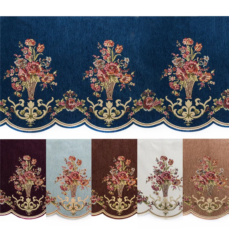 

European Window Finished Curtain Valance Luxury Chenille Flower Embroidered Curtain Head For Living Room Bedroom Kitchen Custom