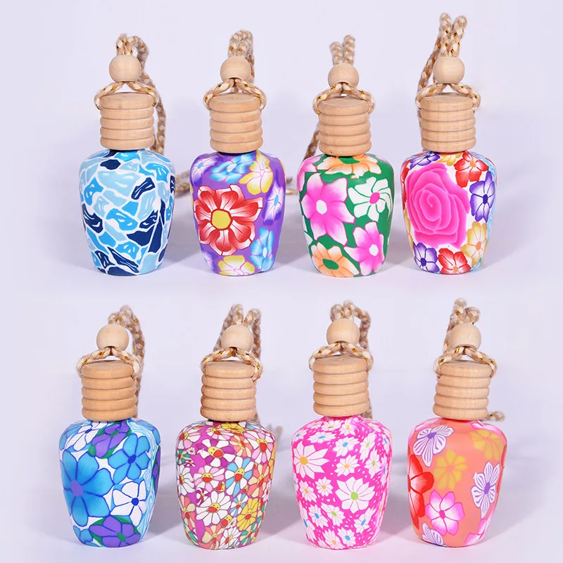 

10ml-15ml Car hang decoration handmade polymer clay essence oil Perfume bottle Hand Drawing Hanging rope bottle DH8965