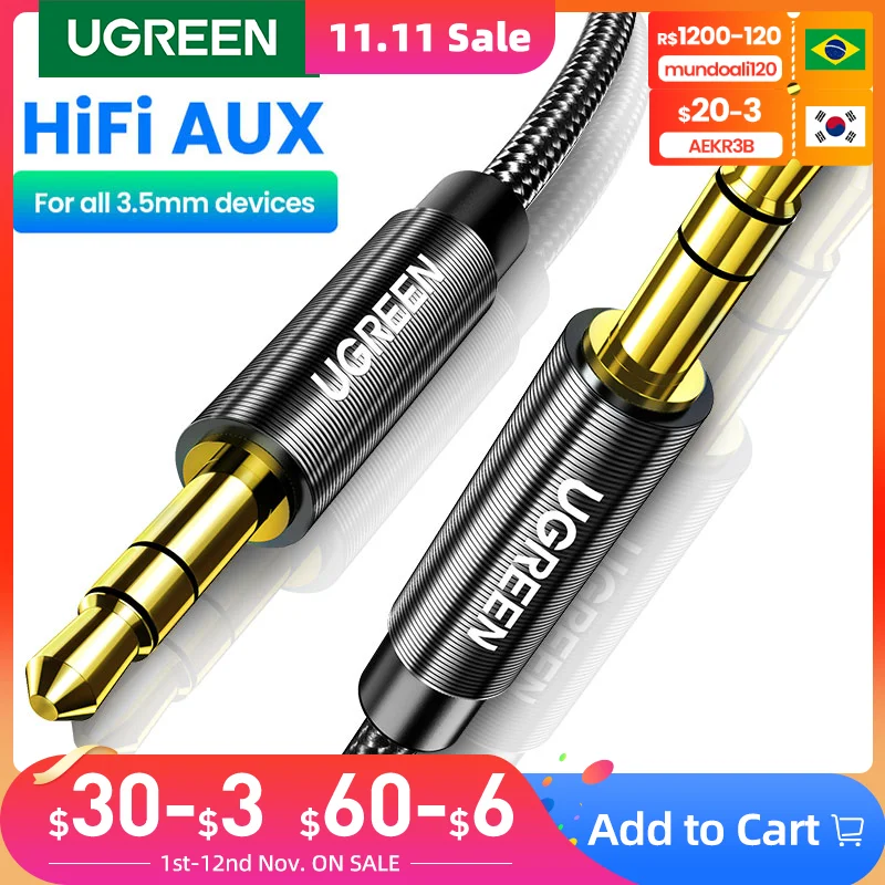 

Ugreen Aux Cable Jack 3.5mm Audio Cable for iPhone 3.5 mm Male Cable Aux for Computer Headphone Xiaomi Laptop Car 3.5 Jack Cable