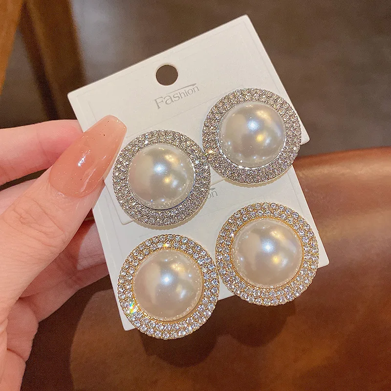 

Luxury Zircon Pearl Stud Earrings Korean Style Gold Color Wedding Earrings 2022 New Fashion Statement Temperament Jewelry