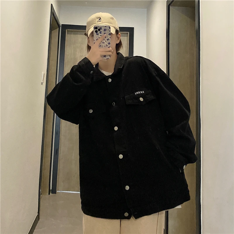 

Denim Jacket Men and Women Spring and Autumn Korean Bf Style Stitching Hooded Fake Two Loose Couple Tooling Jacket