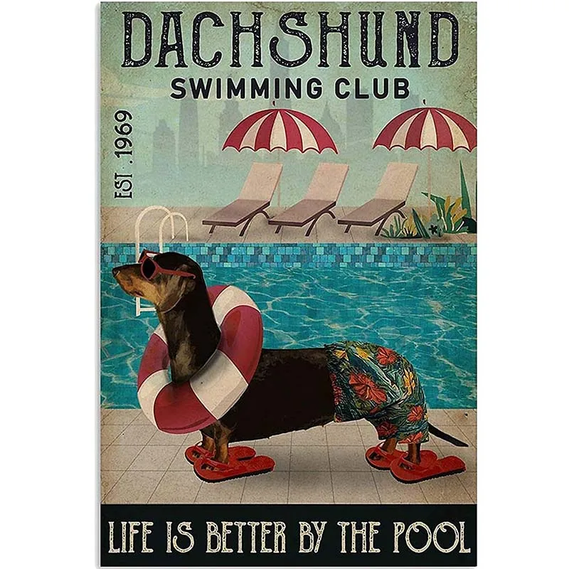 

Nostalgic tin Sign Swimming Club Dachshund Decor Home, Tin Sign Plates Wall Decor for Bar Pub Club Man Cave Plaque Metal