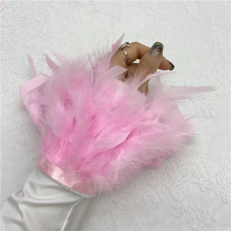 Женские манжеты из натурального меха с перьями сексуальные браслет застежкой