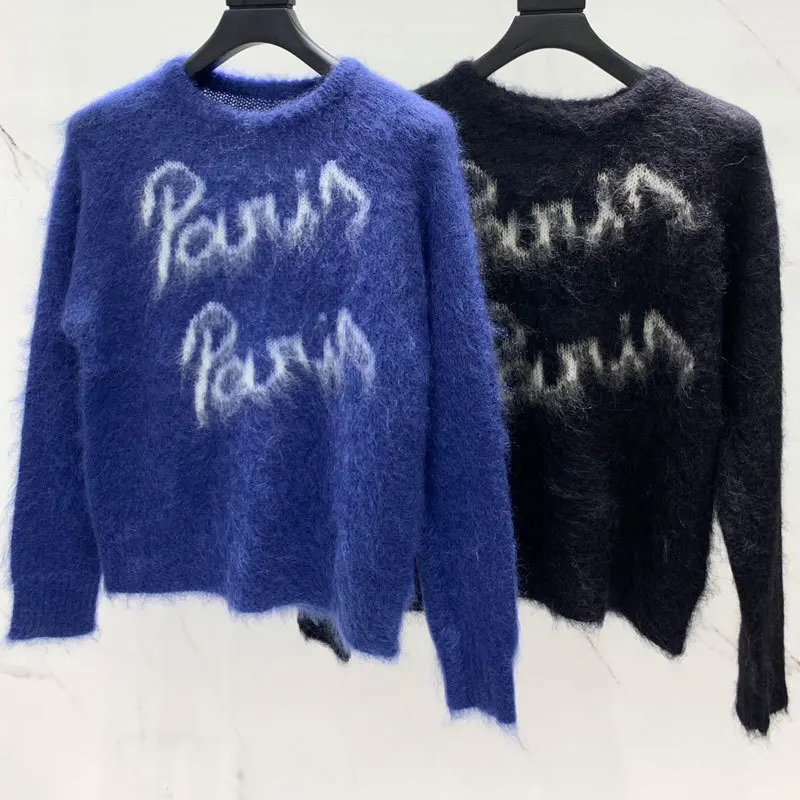 

2022 модный новый пуловер Cosmicchic из мохера, элегантный вязаный свитер с круглым вырезом и длинным рукавом, винтажная Свободная Женская Роскошн...