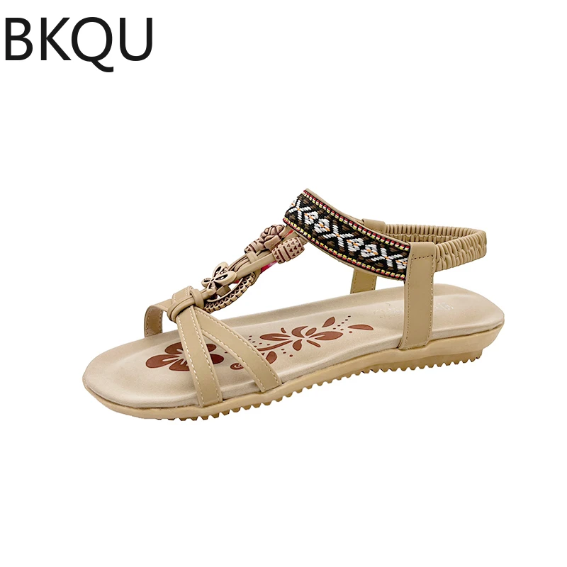 

BKQU sandals for women 2022 totem design Slippers Summer Beach Sandals Women Flip Flops Ladies Flat Shoes
