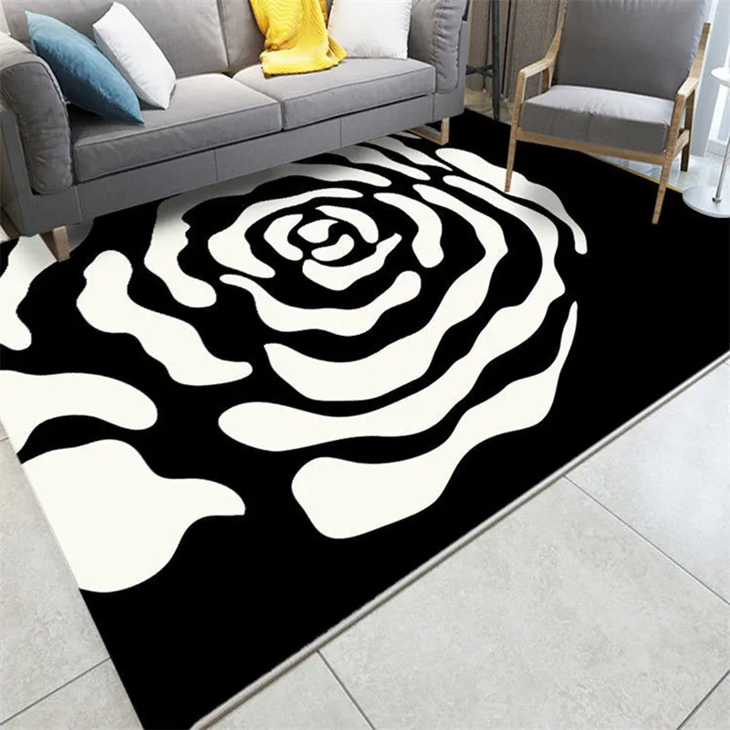 

Black Simple Printed Carpet Living Room Bedroom Lounge Flower Carpet Decoration Home Kitchen Carpet Non-Slip Washable